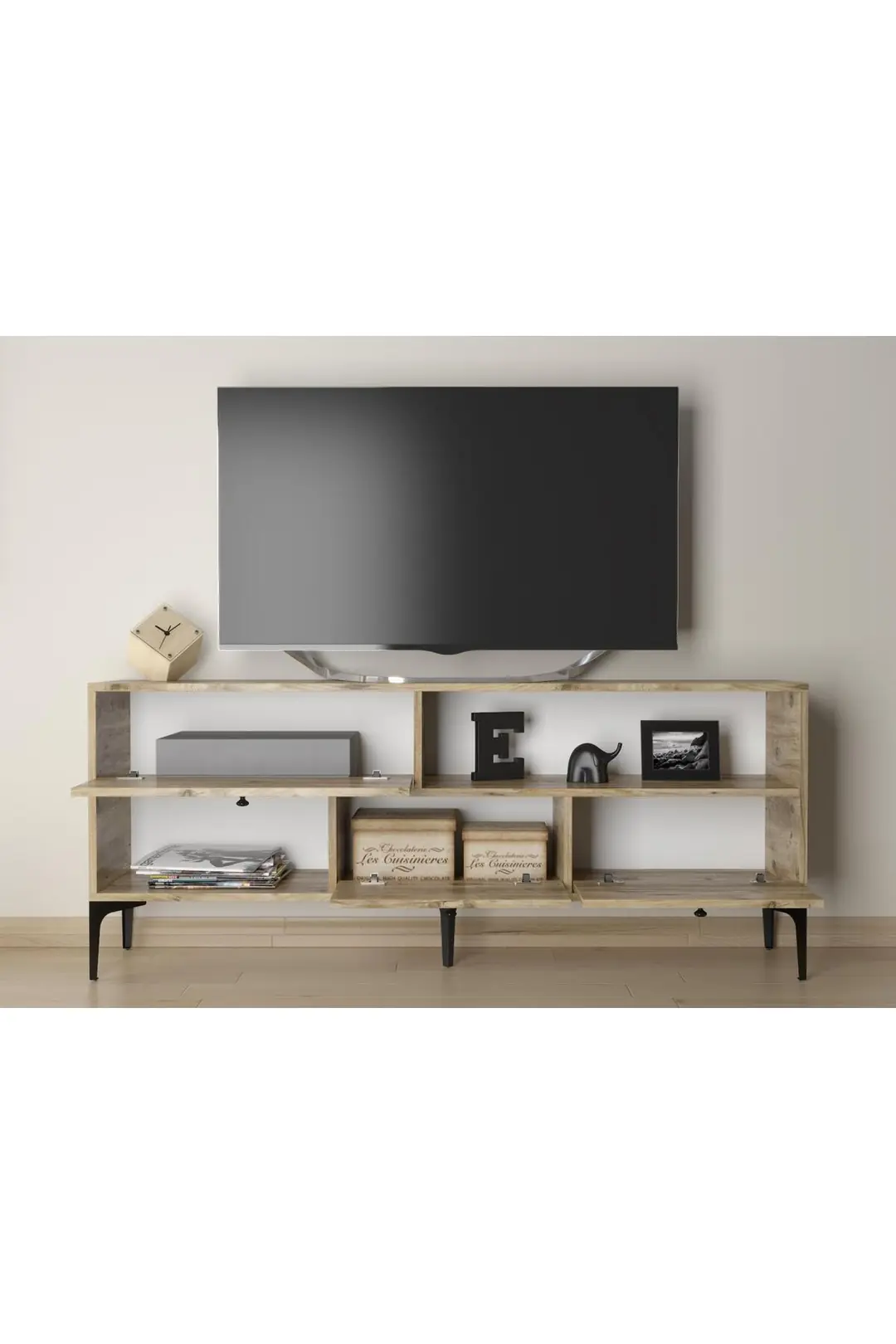 Katre 150 Cm Metal Ayaklı Tv Ünitesi - Atlantik Çam / Siyah